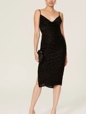 Katie May Black Velvet Burnout Cowl Midi Dress
